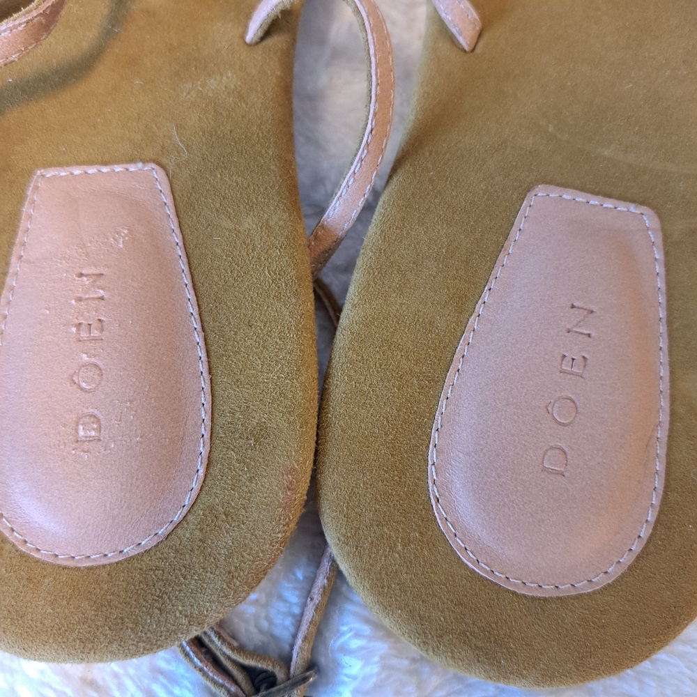 Doen Bare Sandals Strappy Leather Flat Toe Strap Minimalist Oak Tan Sz  41/ 10.5 - Picture 4 of 15